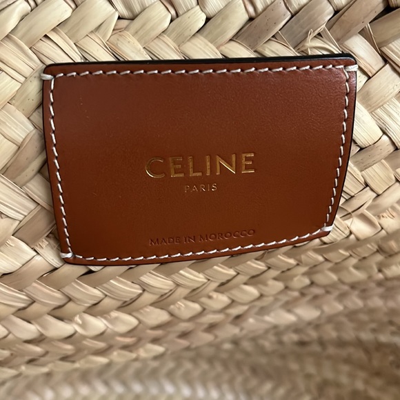MEDIUM TRIOMPHE CELINE CLASSIC PANIER IN PALM LEAVES AND CALFSKIN TAN - Picture 15 of 16